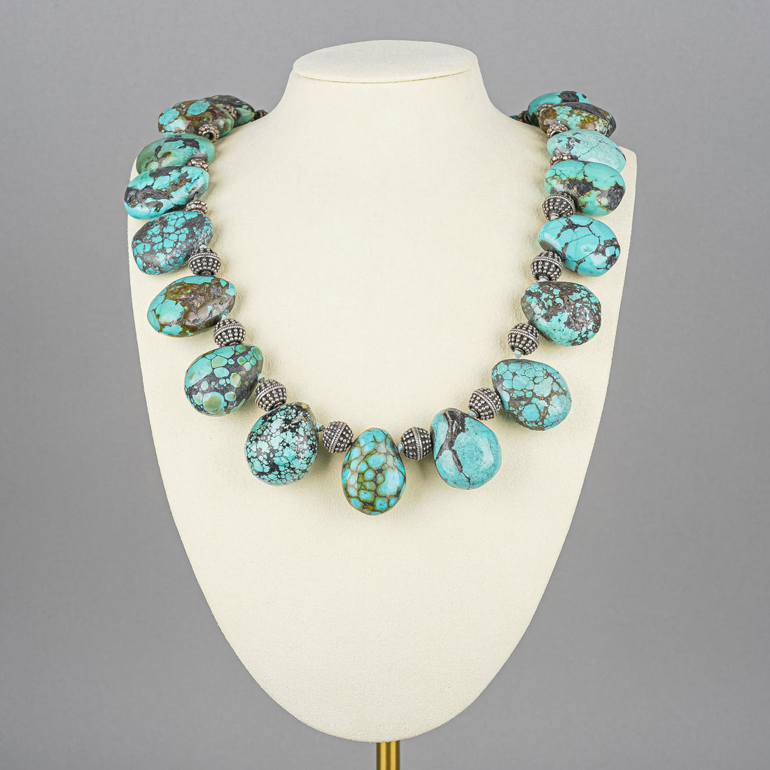 Silver Tone Large Turquoise Pebble Necklace