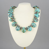 Silver Tone Large Turquoise Pebble Necklace