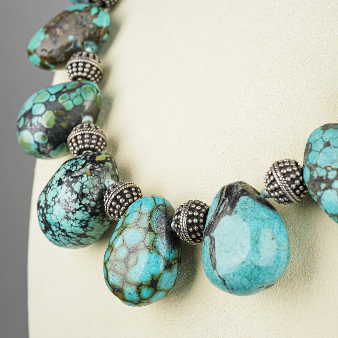 Silver Tone Large Turquoise Pebble Necklace