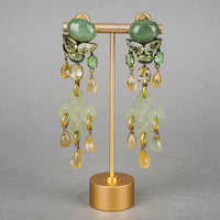 IRADJ MOINI Gold Tone Green Gemstone Drop Earring Clips