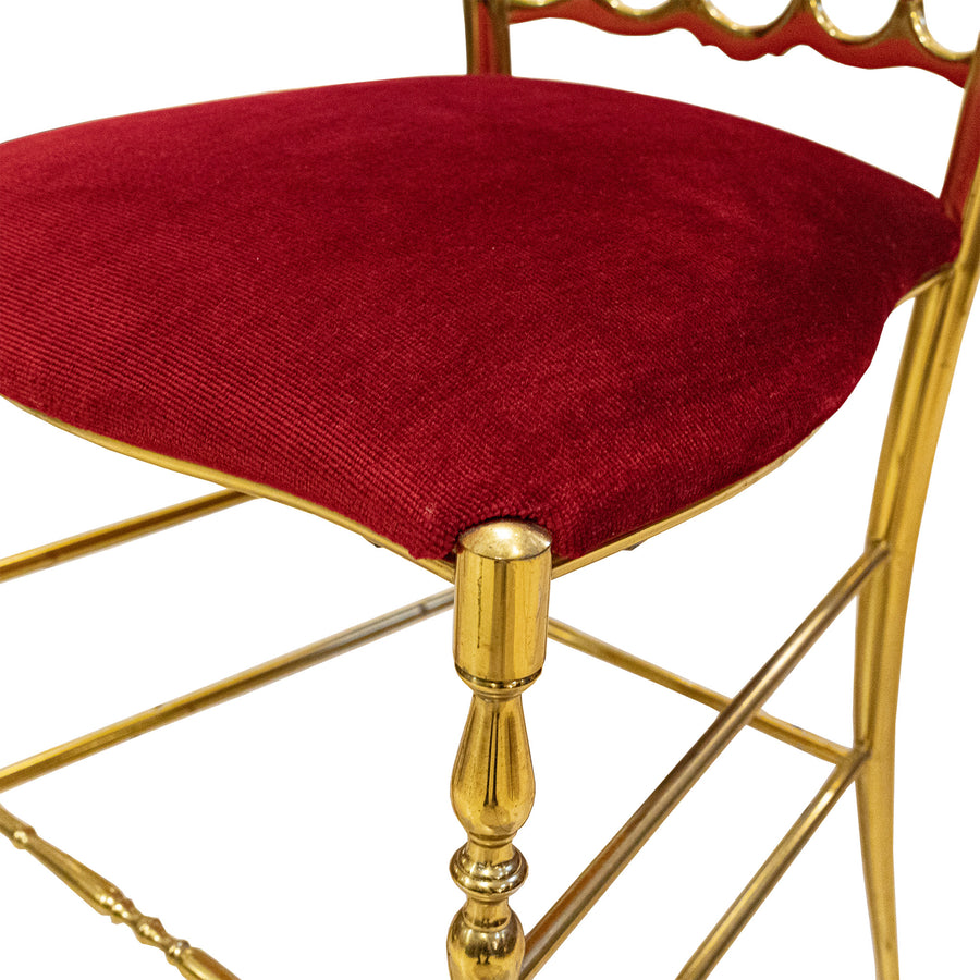 Brass Chiavari Style Chair With Red Upholstery
