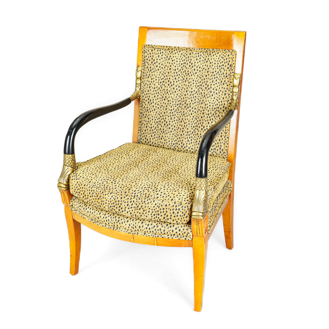Gold & Black Directoire Style Arm Chair w/Leopard Print