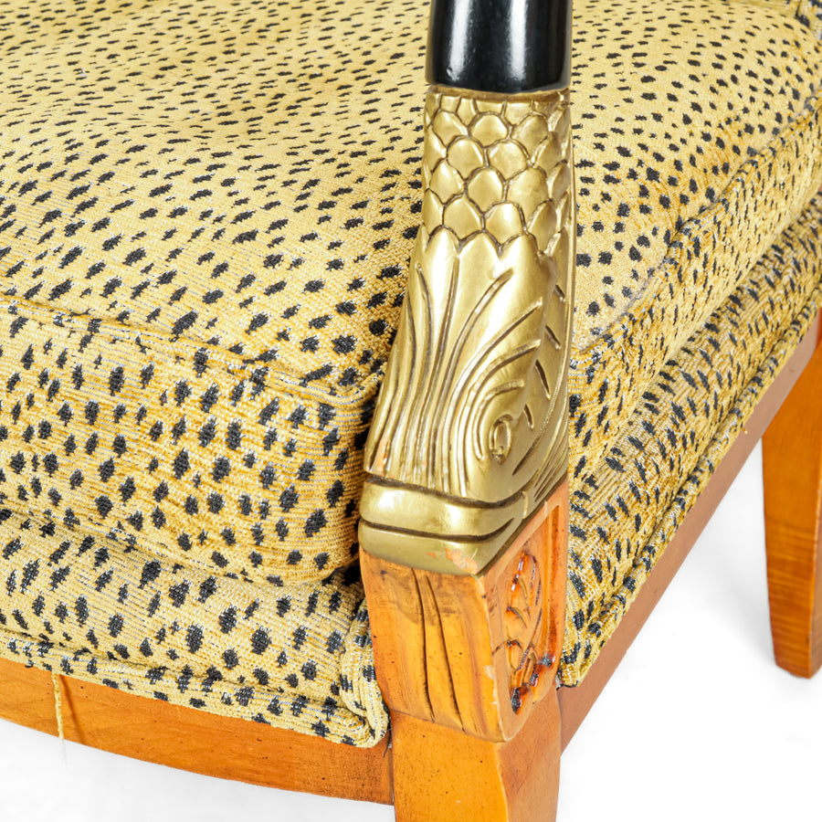 Gold & Black Directoire Style Arm Chair w/Leopard Print