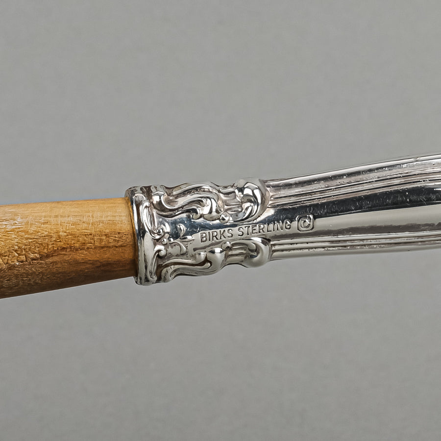 BIRKS Chantilly Sterling Handle Wooden Salad Server Set Of 2