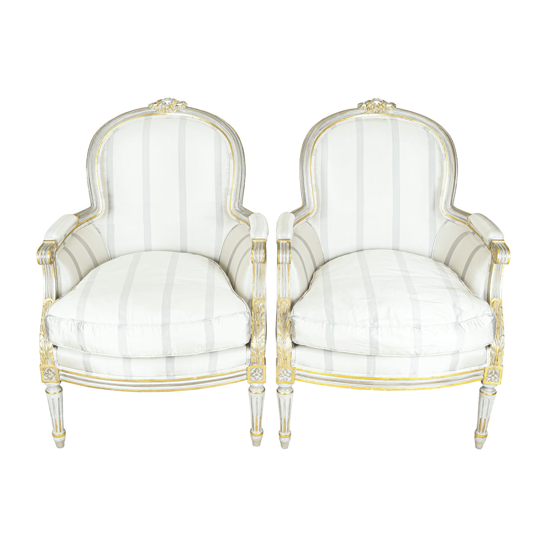 Louis XVI Style Bergère Chairs Grey Upholstery Set of 2