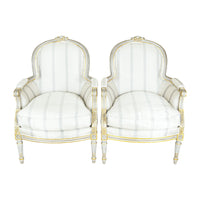Louis XVI Style Bergère Chairs Grey Upholstery Set of 2