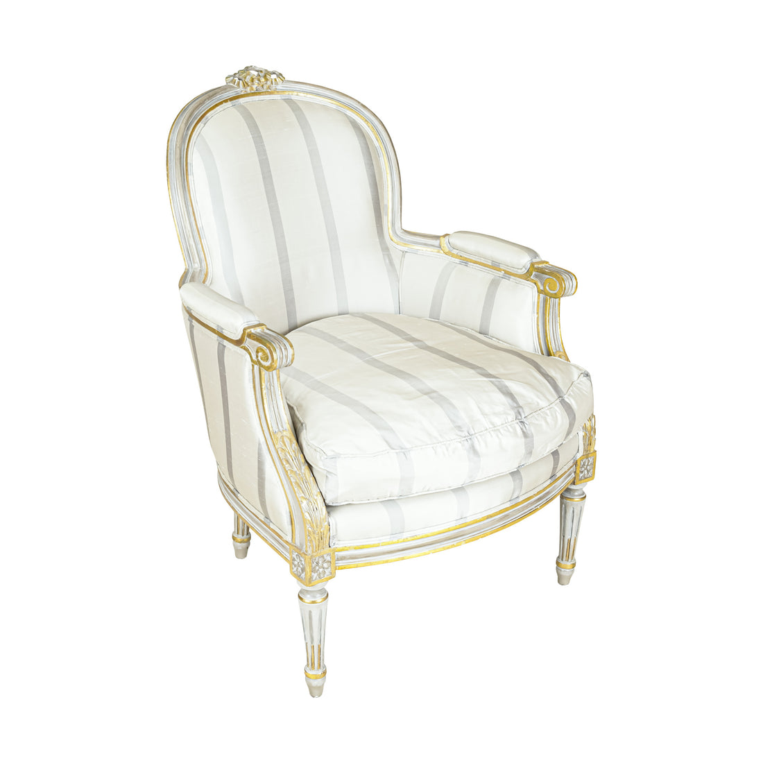 Louis XVI Style Bergère Chairs Grey Upholstery Set of 2