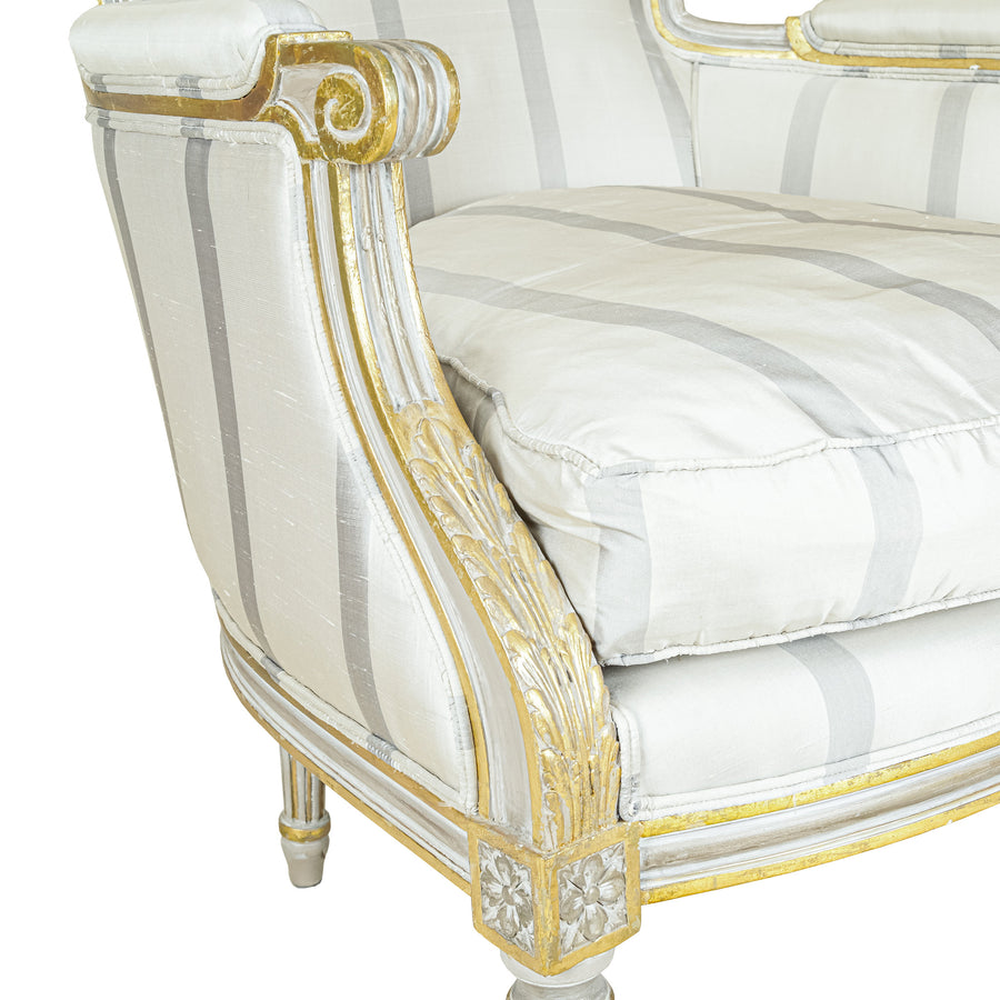 Louis XVI Style Bergère Chairs Grey Upholstery Set of 2