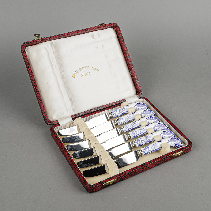 ROYAL CROWN DERBY Mikado Ceramic Handle Stainless Steel Dessert/Fruit Knives Set Of 6