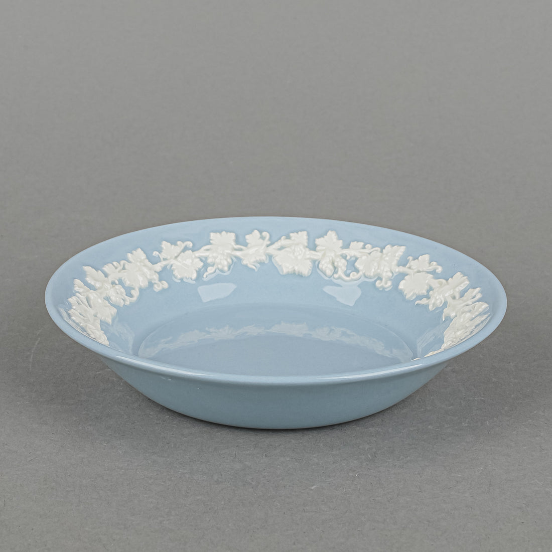 WEDGWOOD White On Blue Embossed Queens Ware Nappies Set of 12