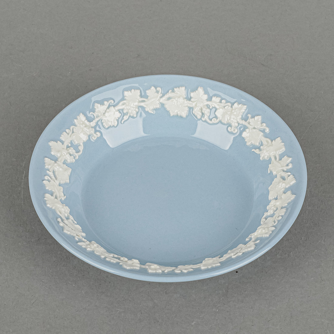 WEDGWOOD White On Blue Embossed Queens Ware Nappies Set of 12