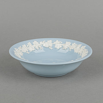 WEDGWOOD White On Blue Embossed Queens Ware Coupe Bowls Set Of 12