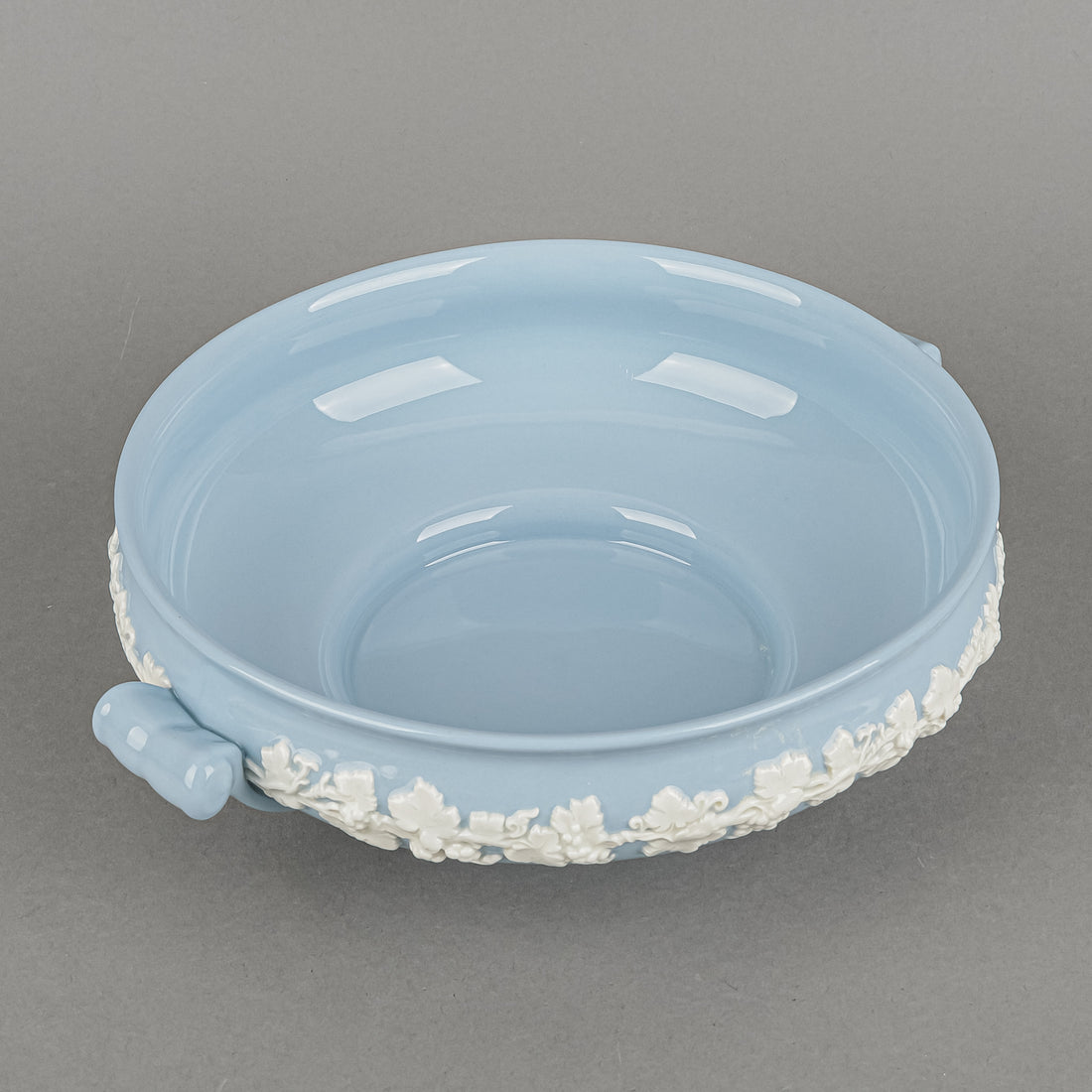 WEDGWOOD White On Blue Embossed Queens Ware Round Covered Serving Bowl