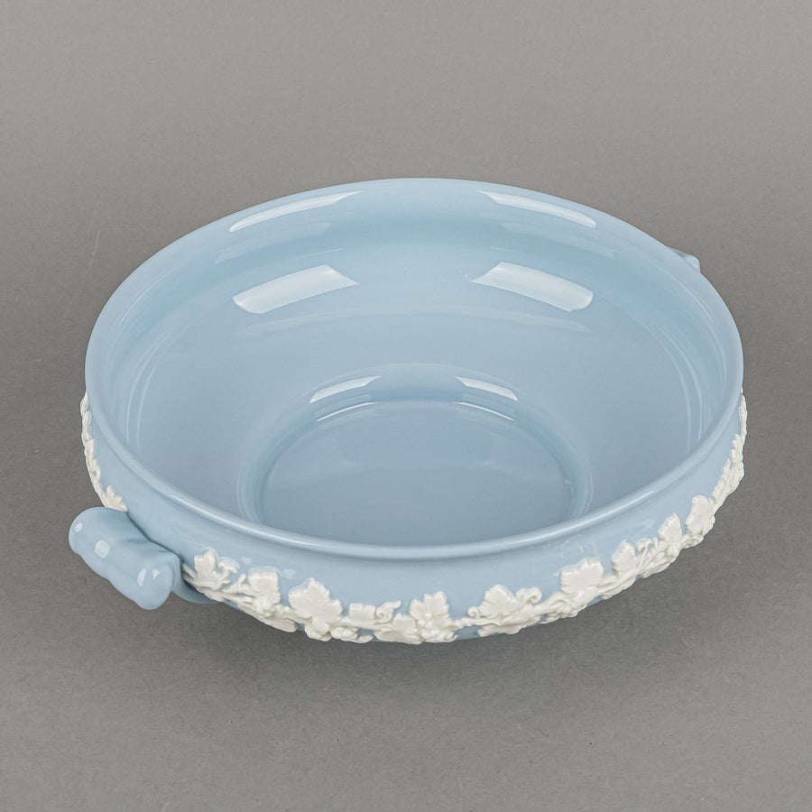 WEDGWOOD White On Blue Embossed Queens Ware Round Covered Serving