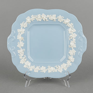 WEDGWOOD White On Blue Embossed Queens Ware Cake Plate