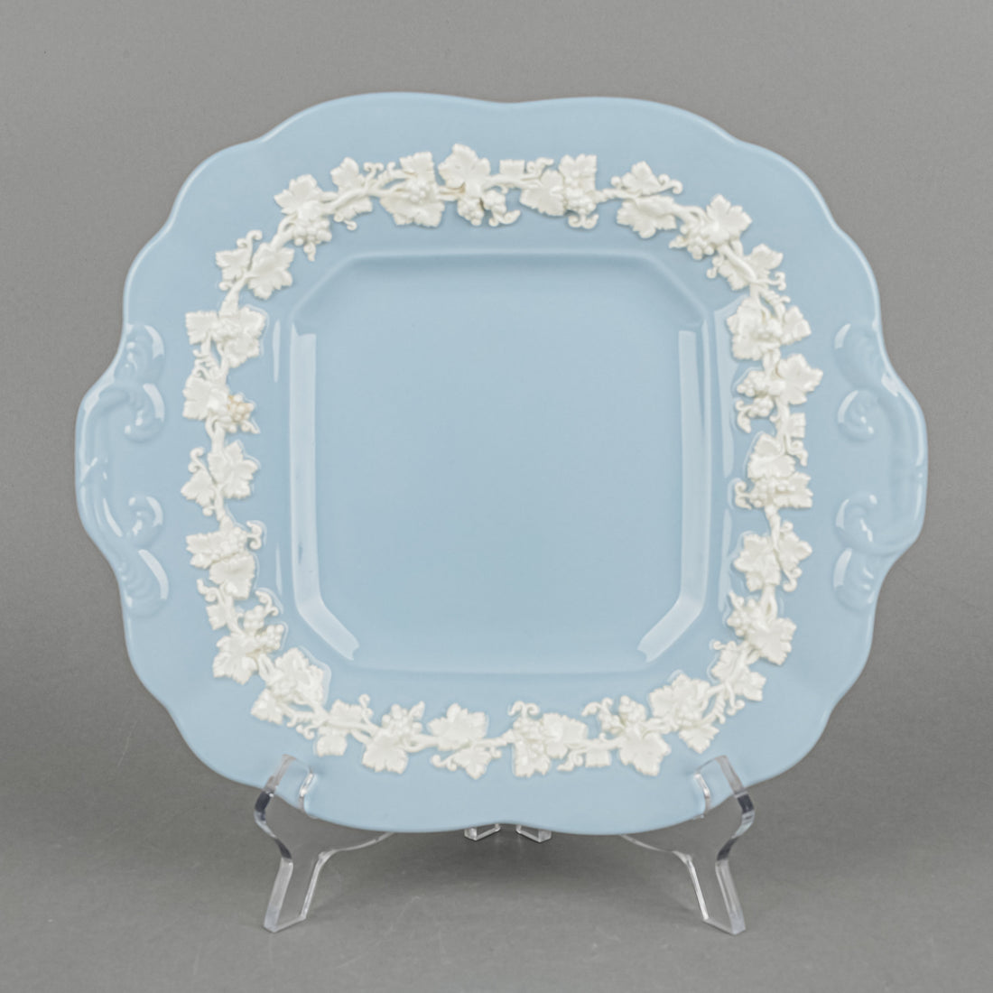 WEDGWOOD White On Blue Embossed Queens Ware Cake Plate