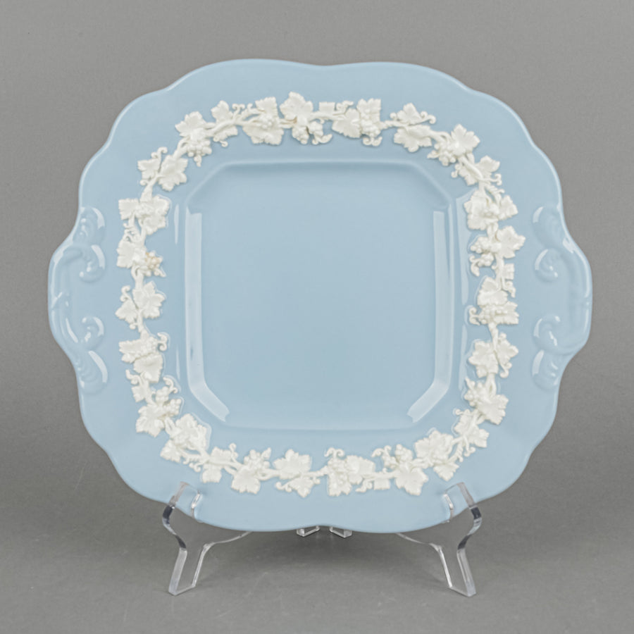 WEDGWOOD White On Blue Embossed Queens Ware Cake Plate