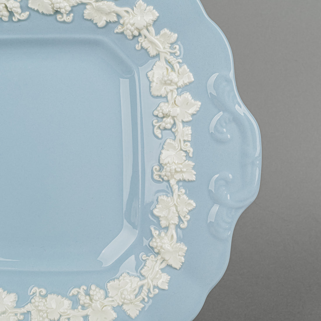 WEDGWOOD White On Blue Embossed Queens Ware Cake Plate