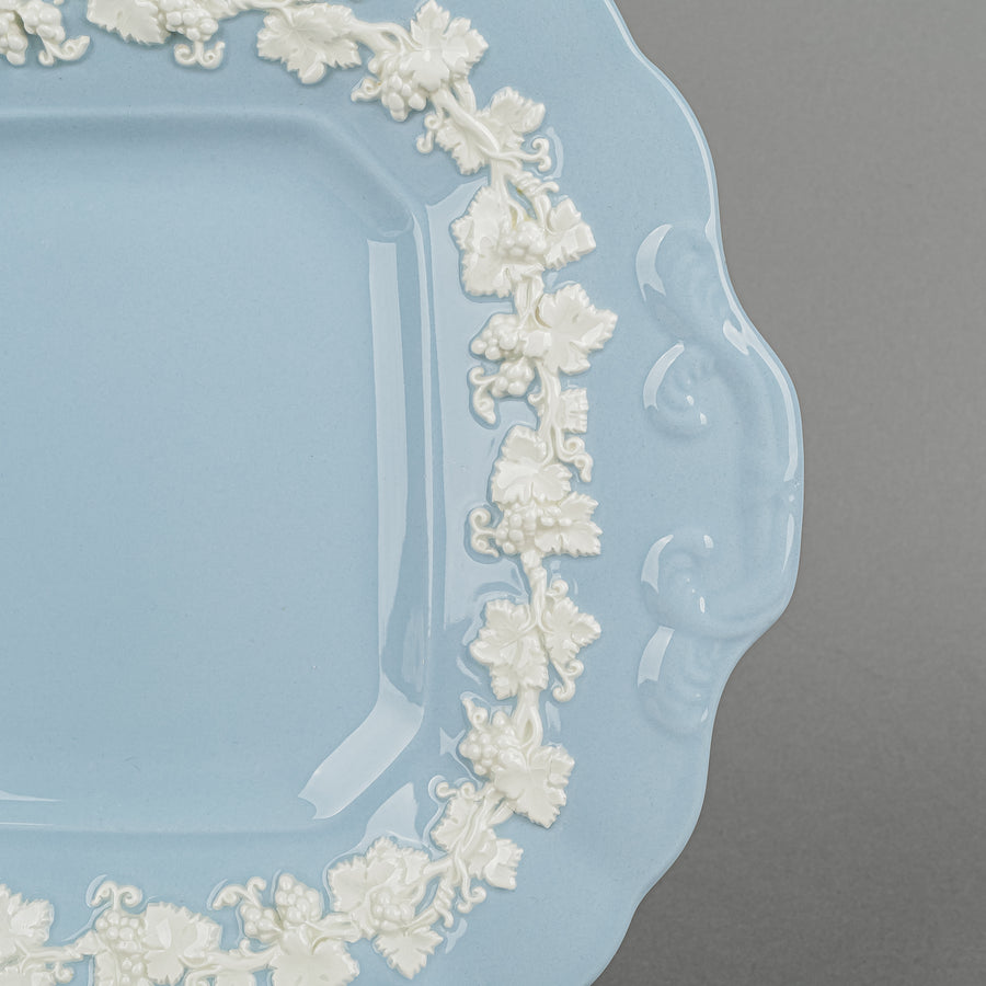 WEDGWOOD White On Blue Embossed Queens Ware Cake Plate