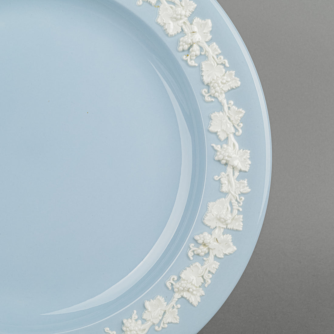 WEDGWOOD White On Blue Embossed Queens Ware Round Platter/Charger