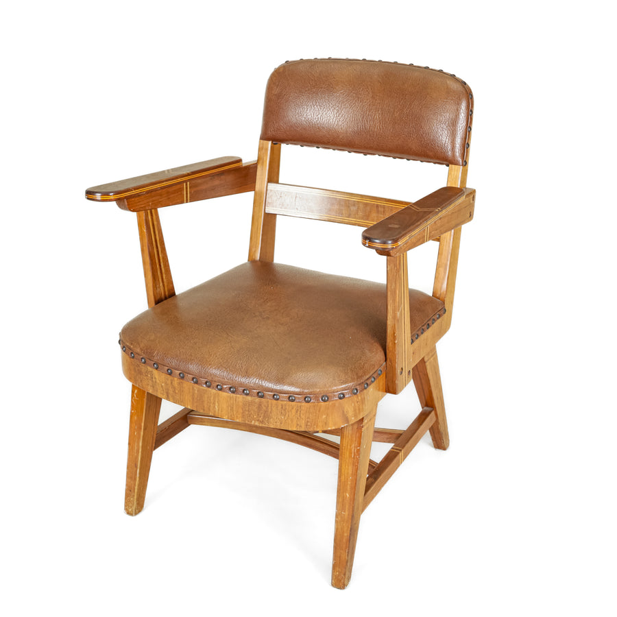 Inlaid Deco Style Arm Chair With Red Vinyl