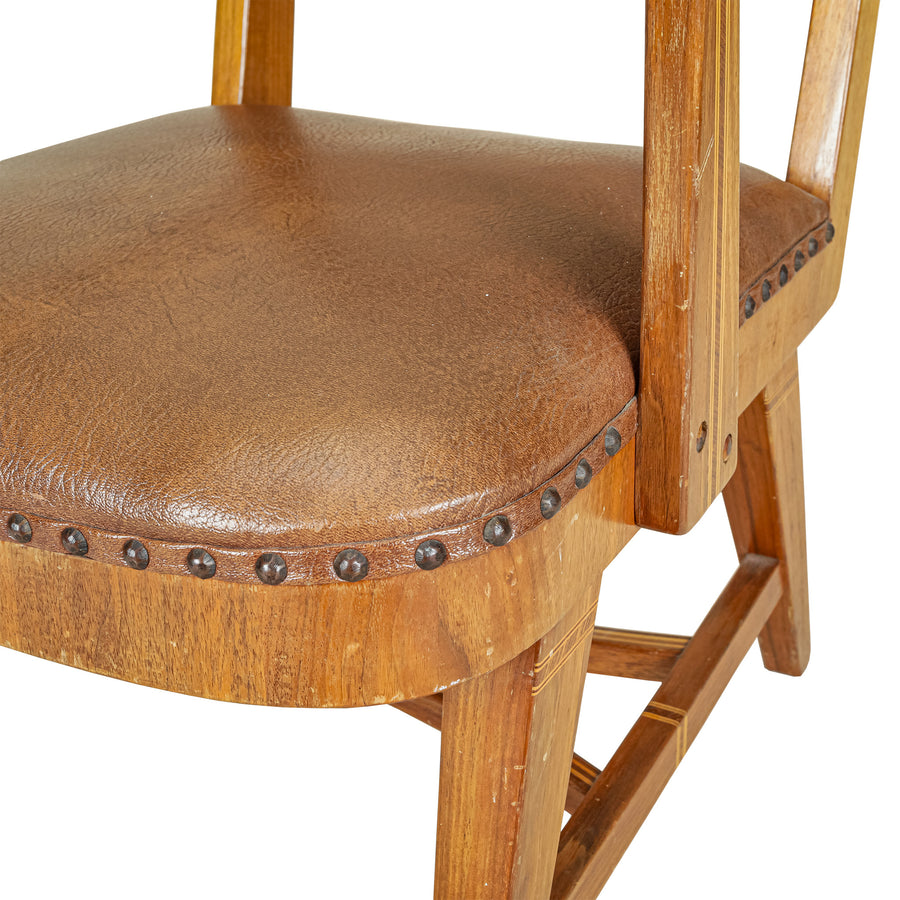 Inlaid Deco Style Arm Chair With Red Vinyl