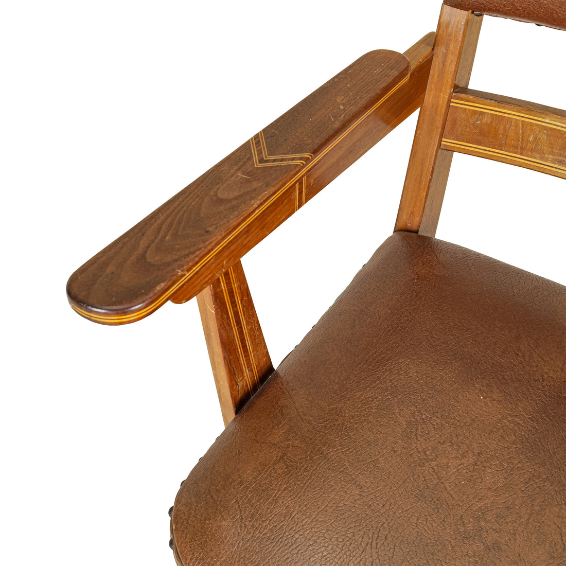 Inlaid Deco Style Arm Chair With Red Vinyl