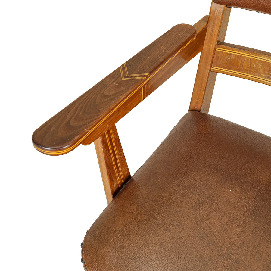 Inlaid Deco Style Arm Chair With Red Vinyl