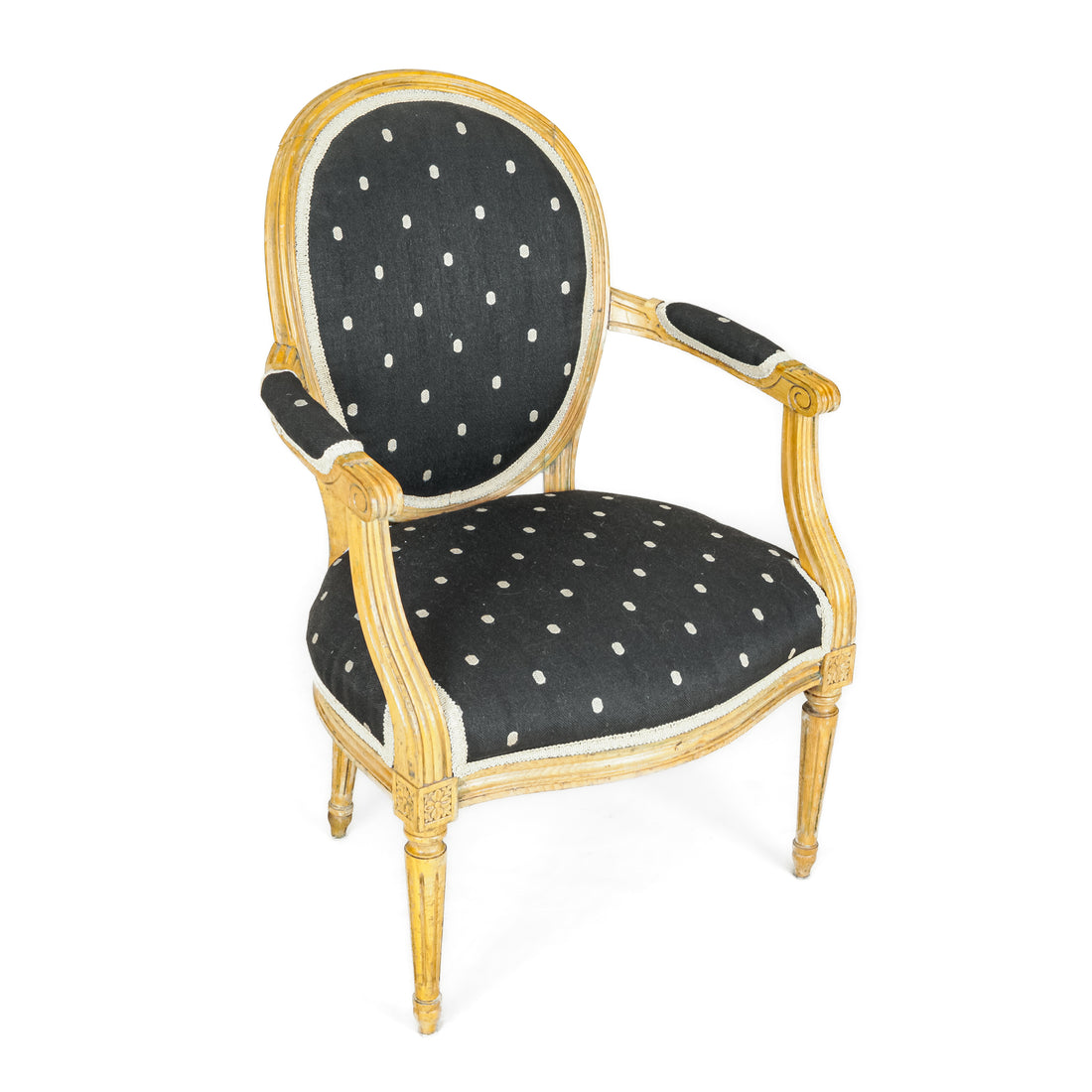 Arm Chair White Spotted Black Upholstery