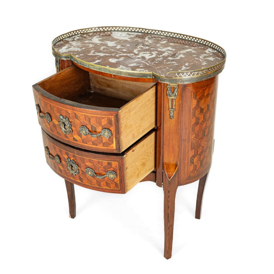 Louis Style Parquetry Kidney End Table With Stone Top