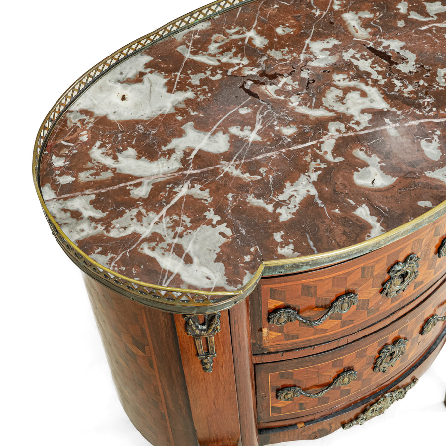 Louis Style Parquetry Kidney End Table With Stone Top