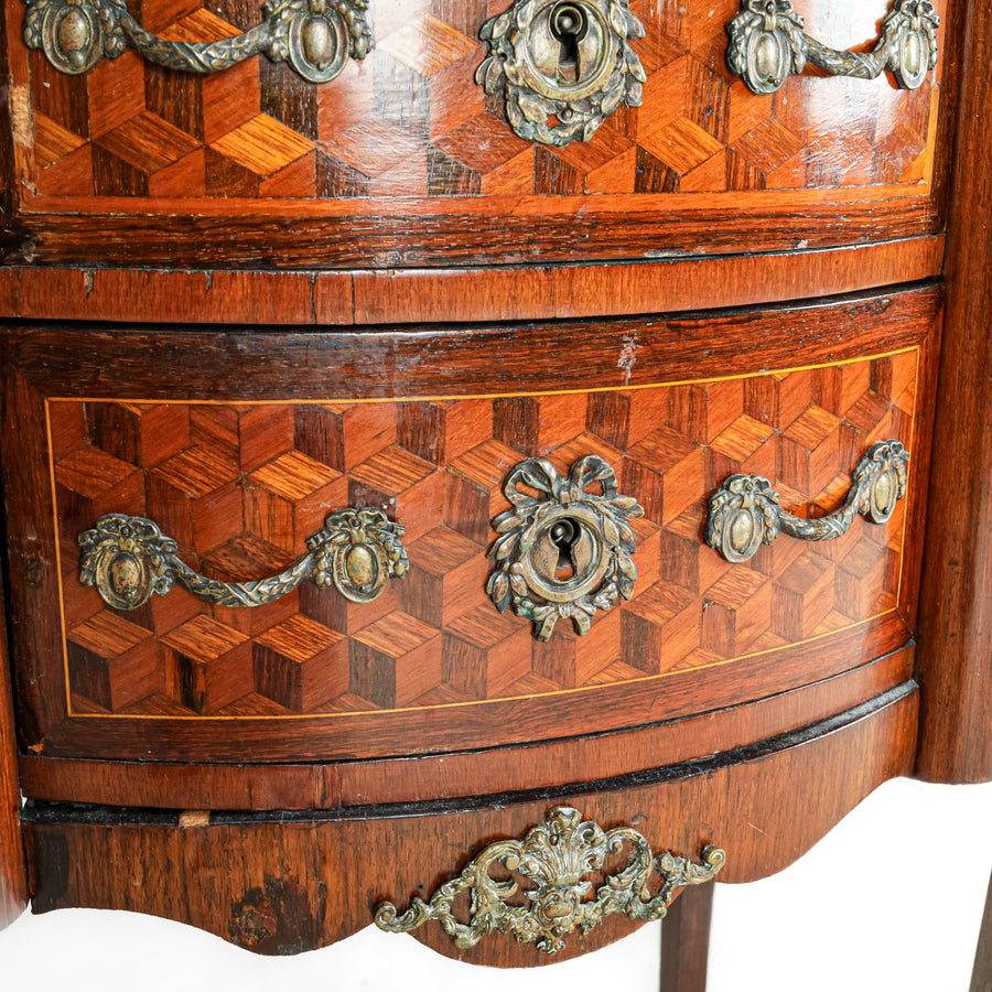 Louis Style Parquetry Kidney End Table With Stone Top