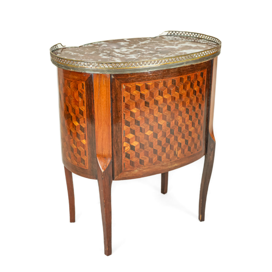 Louis Style Parquetry Kidney End Table With Stone Top