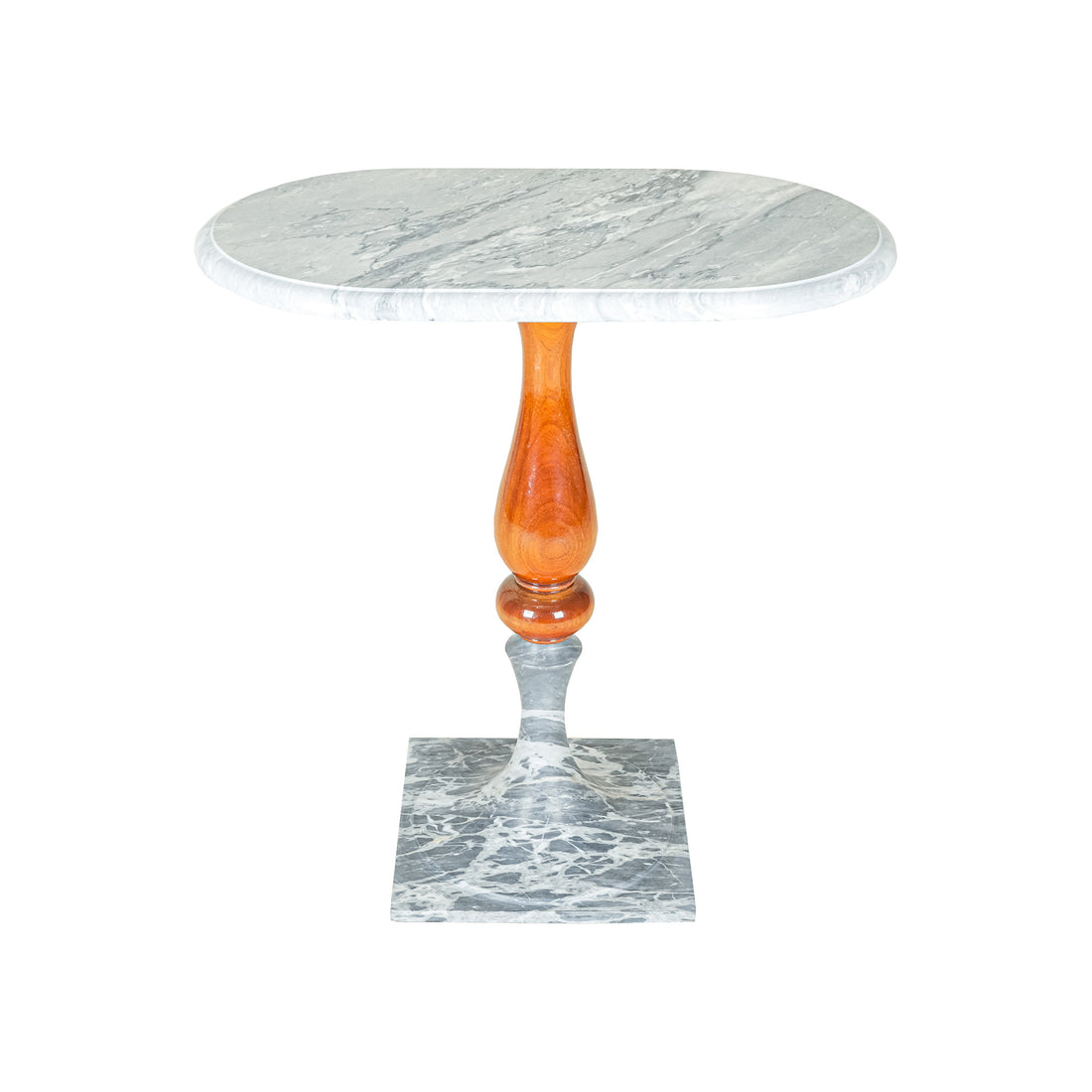 Turned Stone And Wood Pedestal Table With Stone Top