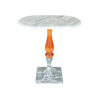 Turned Stone And Wood Pedestal Table With Stone Top