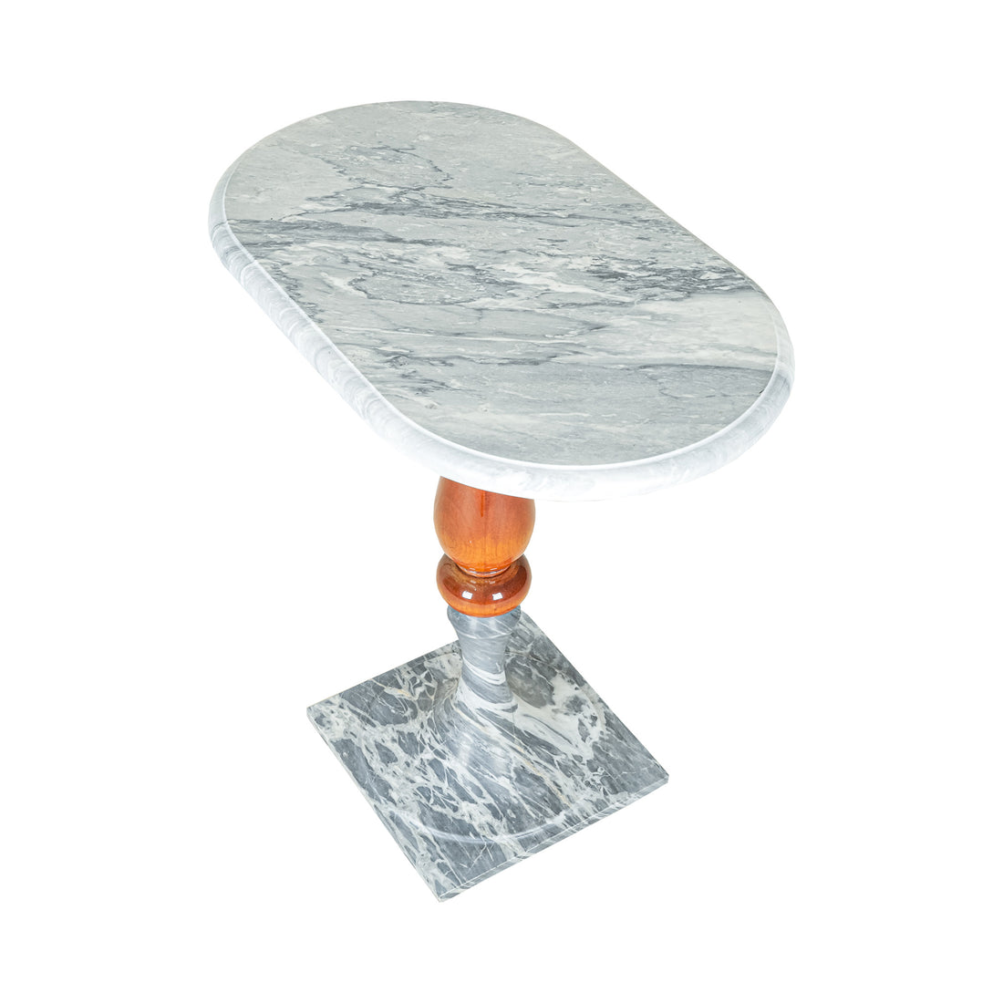 Turned Stone And Wood Pedestal Table With Stone Top