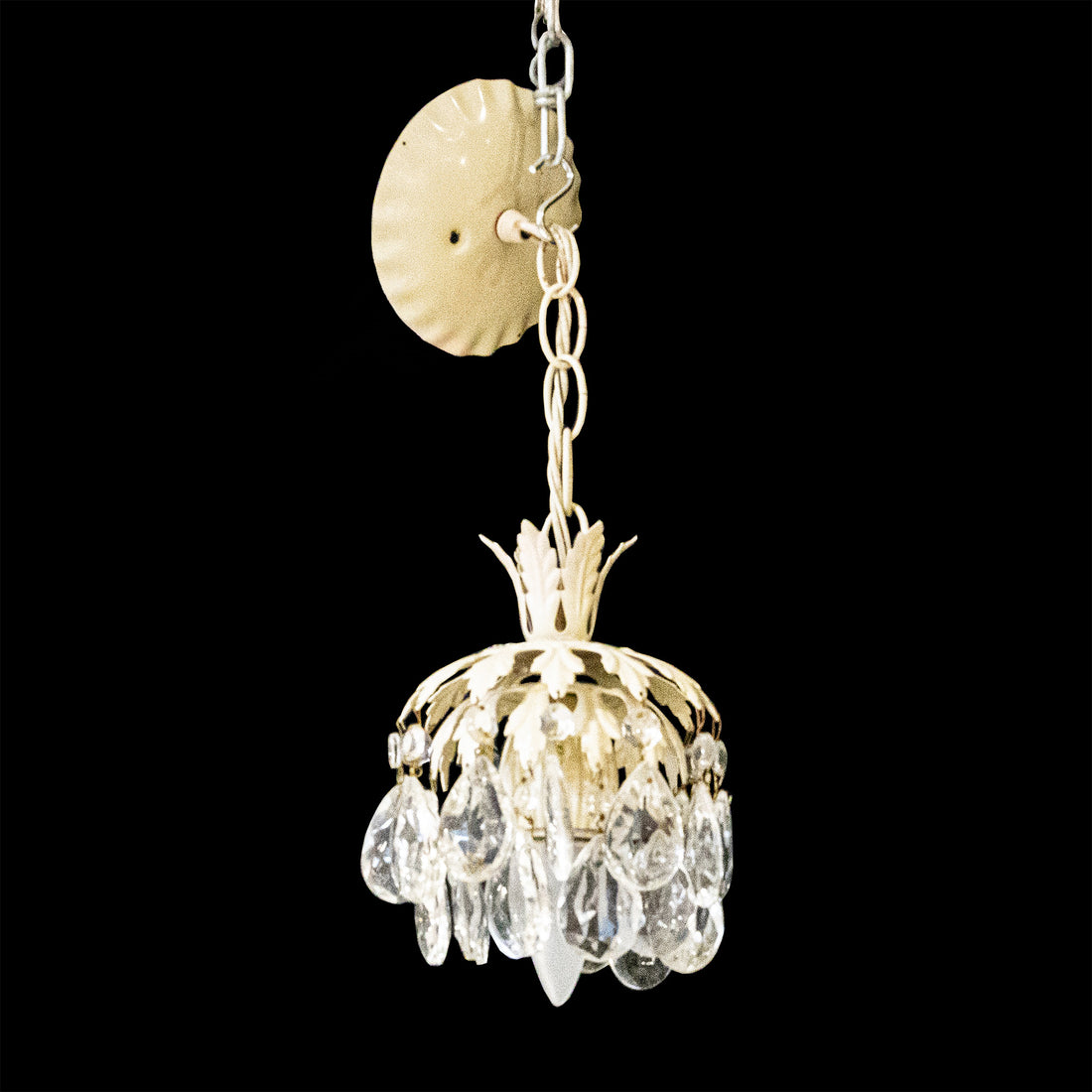 Vintage Painted Metal Pendant Fixture With Drops