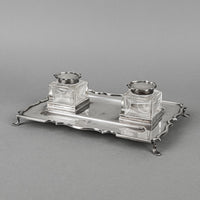 BARKER BROS Sterling Ink Well Stand And Crystal Inkwells 3 Pieces