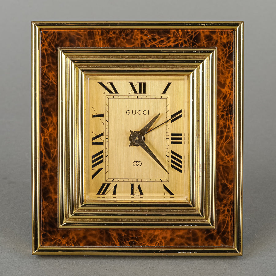 GUCCI Brass Swiss 8 Day Desk Alarm Clock