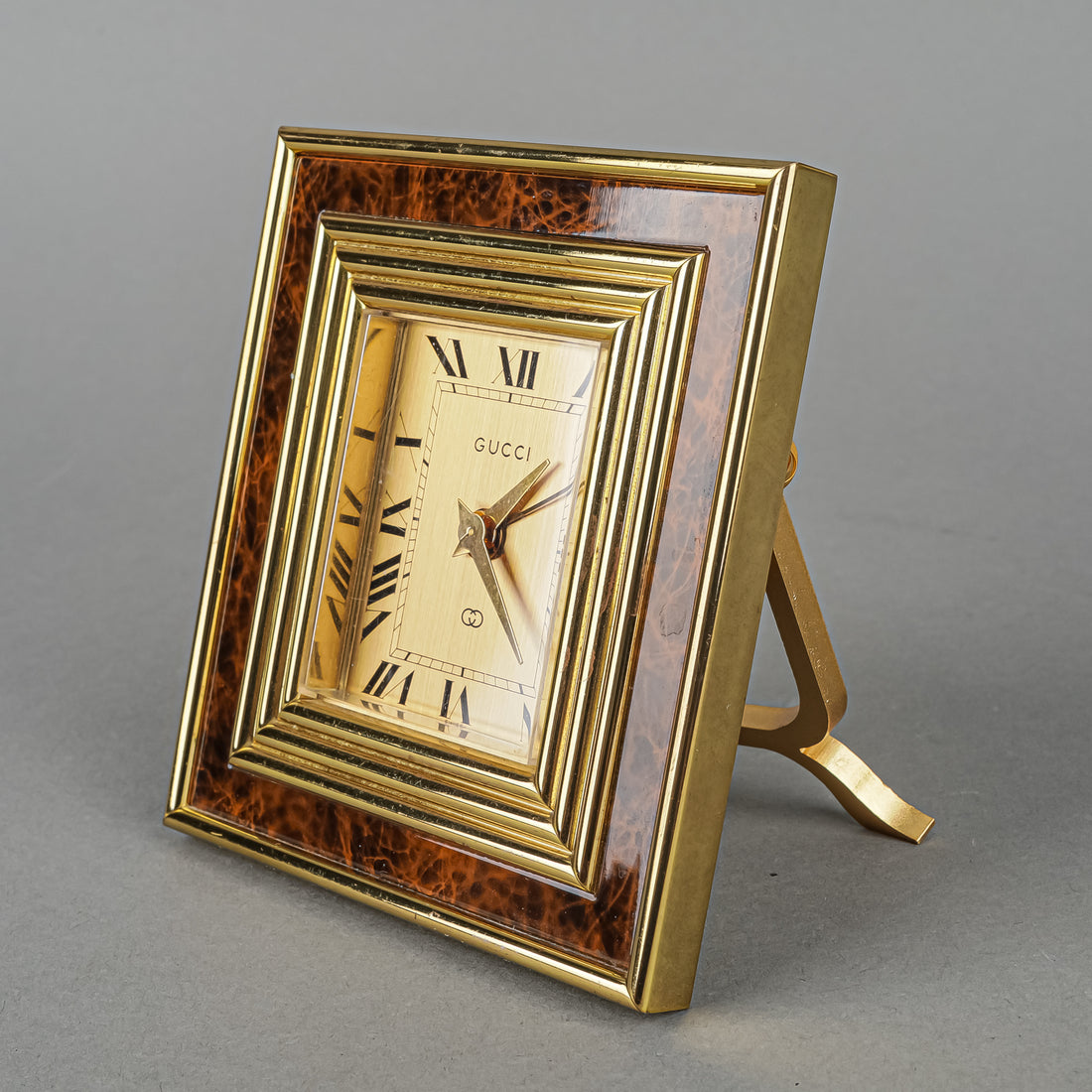 GUCCI Brass Swiss 8 Day Desk Alarm Clock