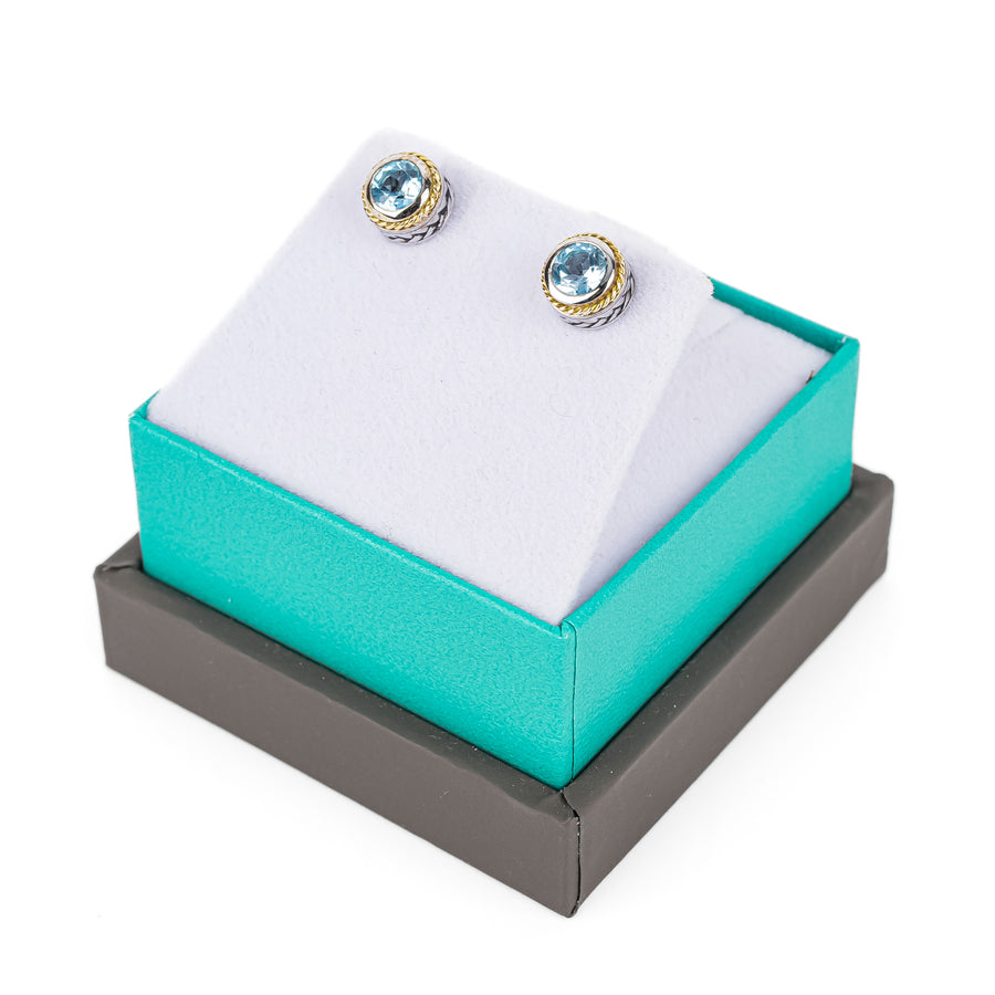 EFFY 18K And Sterling Silver Blue Topaz Studs