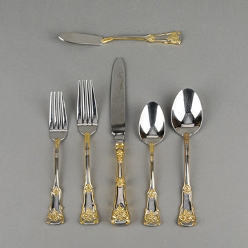 ROYAL ALBERT Old Country Roses Gold Stainless Steel Flatware 8 Place Settings Plus Extras