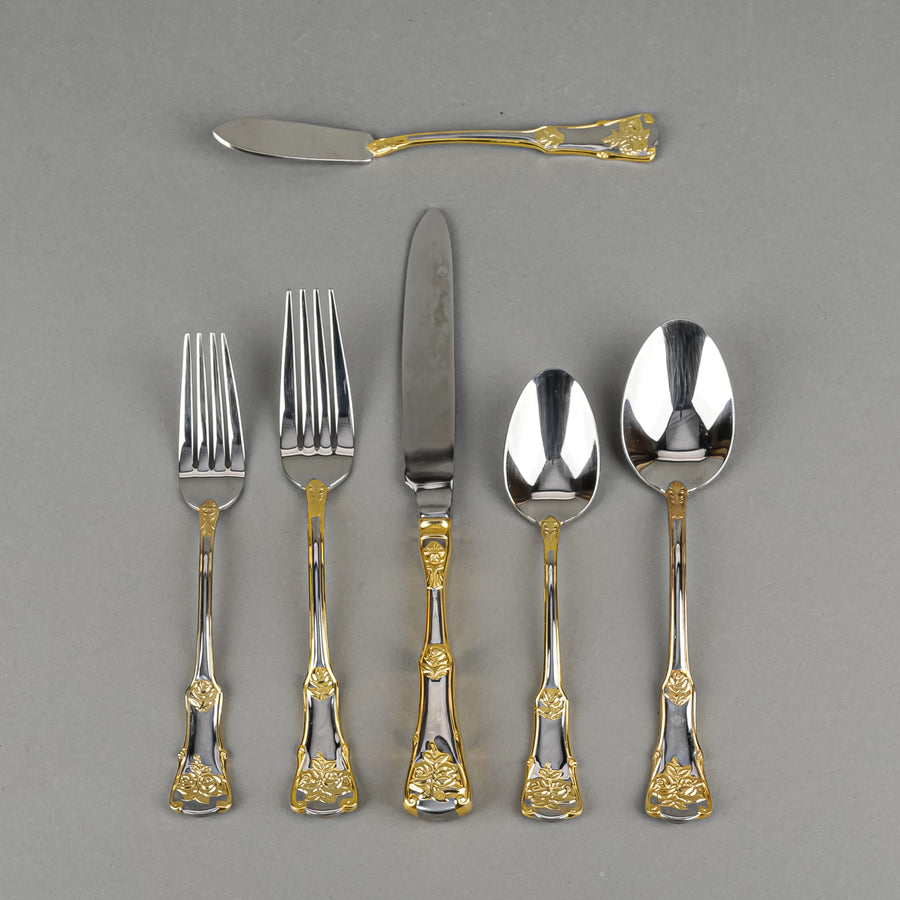 ROYAL ALBERT Old Country Roses Gold Stainless Steel Flatware 8 Place Settings Plus Extras