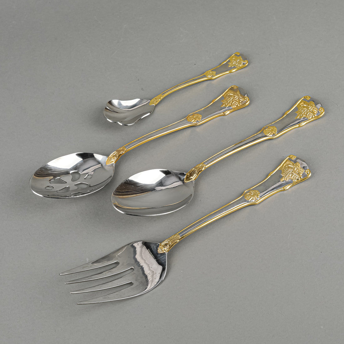ROYAL ALBERT Old Country Roses Gold Stainless Steel Flatware 8 Place Settings Plus Extras