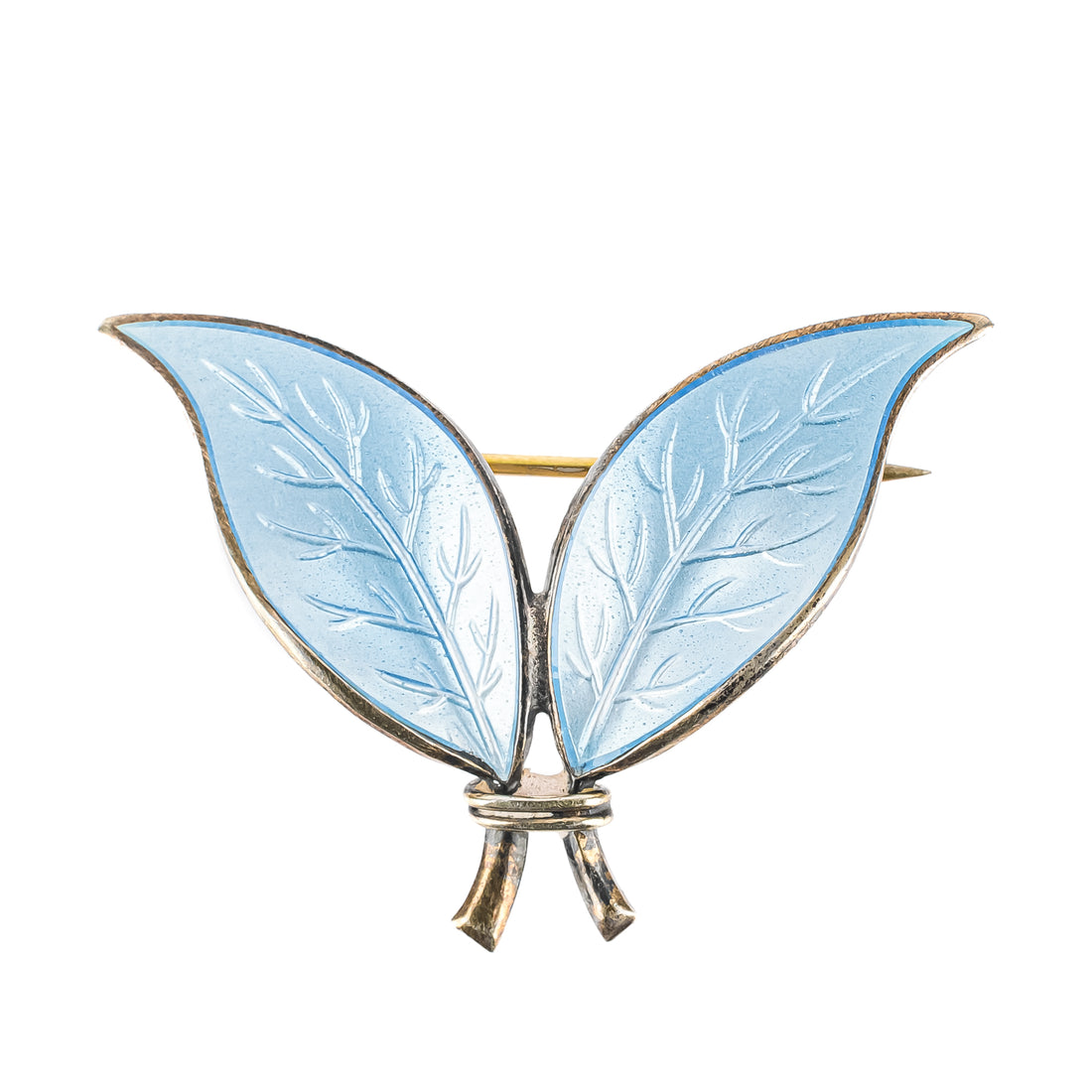 DAVID ANDERSEN Sterling Silver Guilloche Enamel Leaf Clips And Brooch