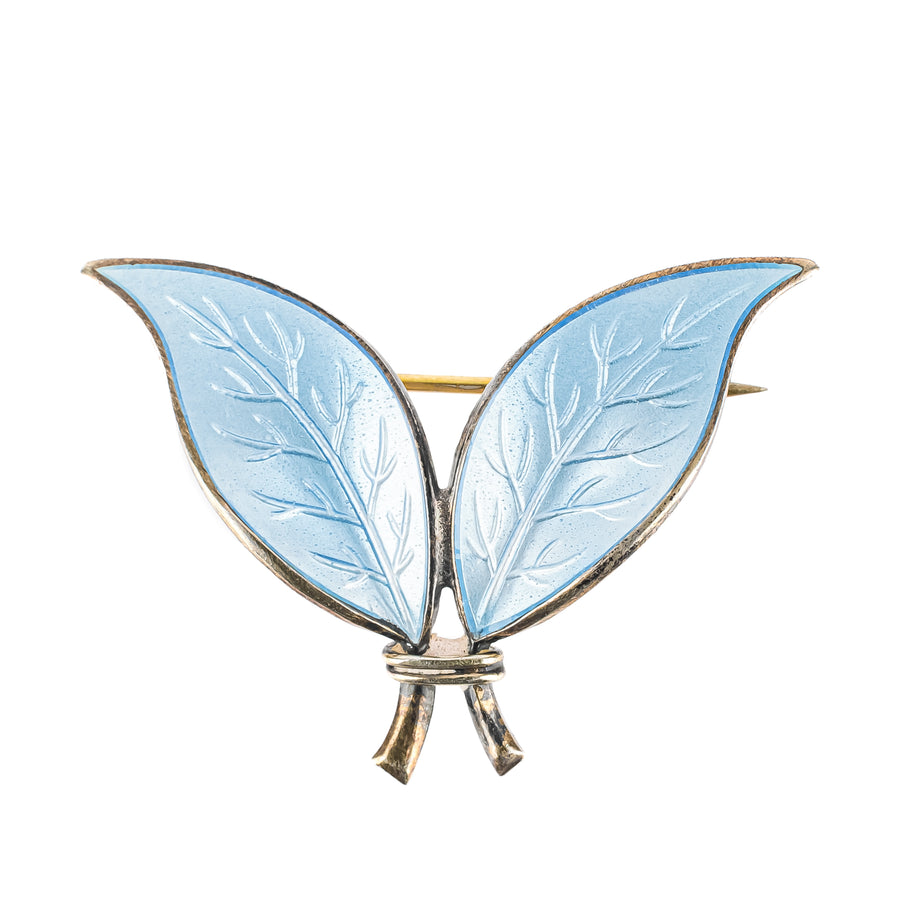 DAVID ANDERSEN Sterling Silver Guilloche Enamel Leaf Clips And Brooch