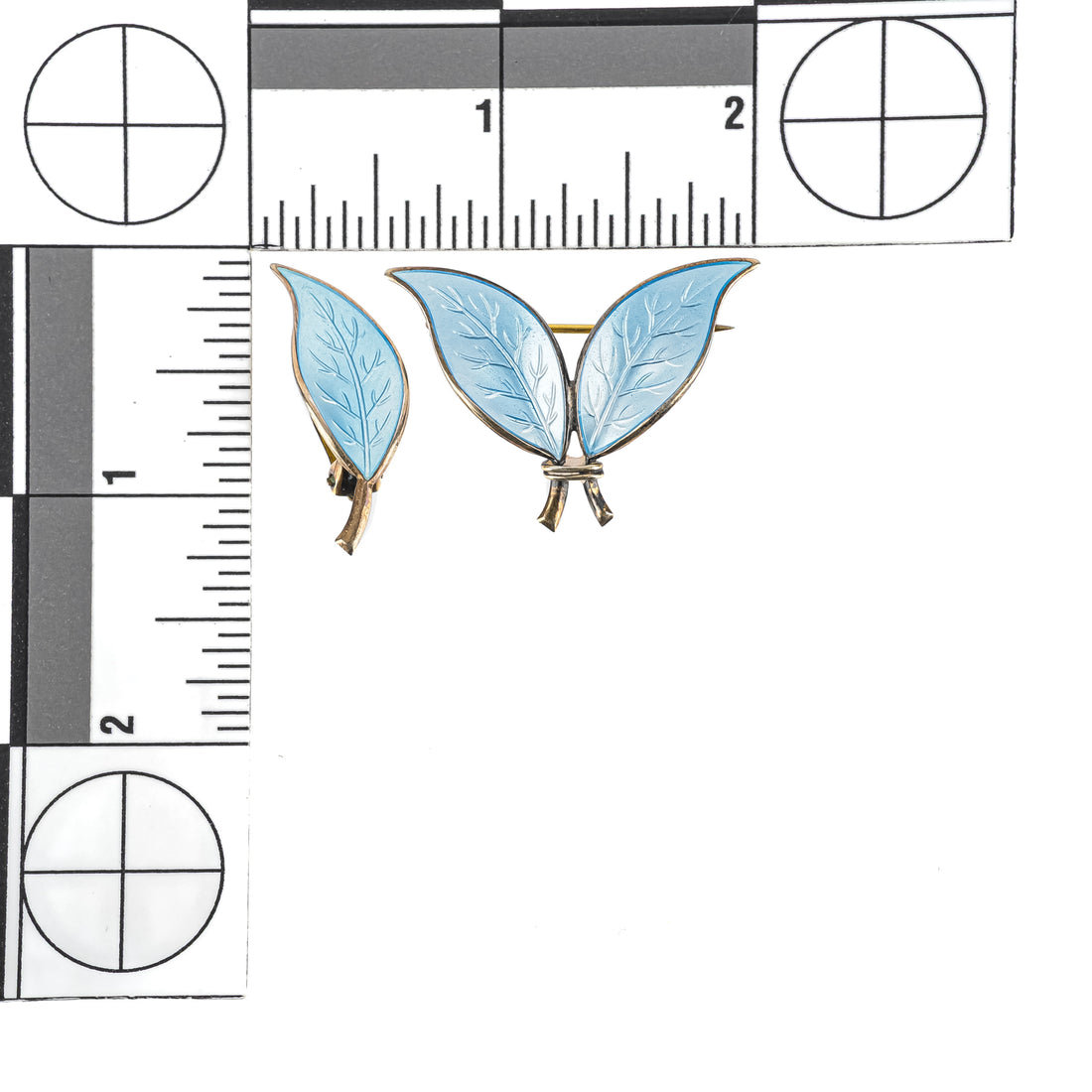 DAVID ANDERSEN Sterling Silver Guilloche Enamel Leaf Clips And Brooch