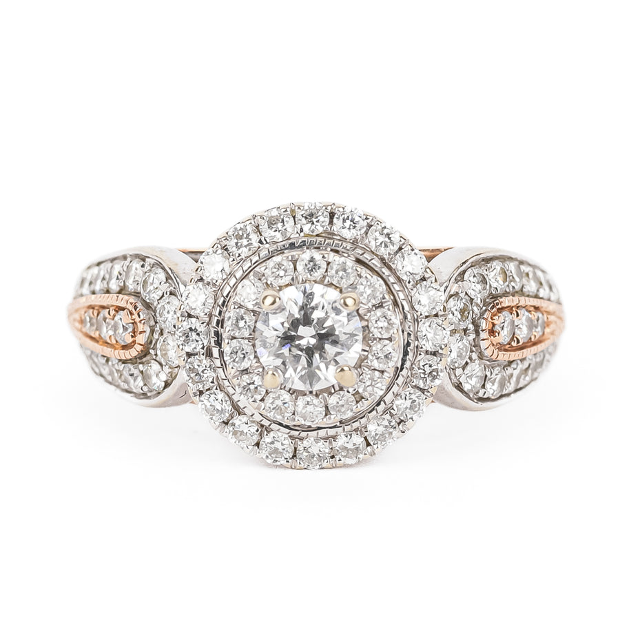 14K White Gold And Red Gold Diamond Ring