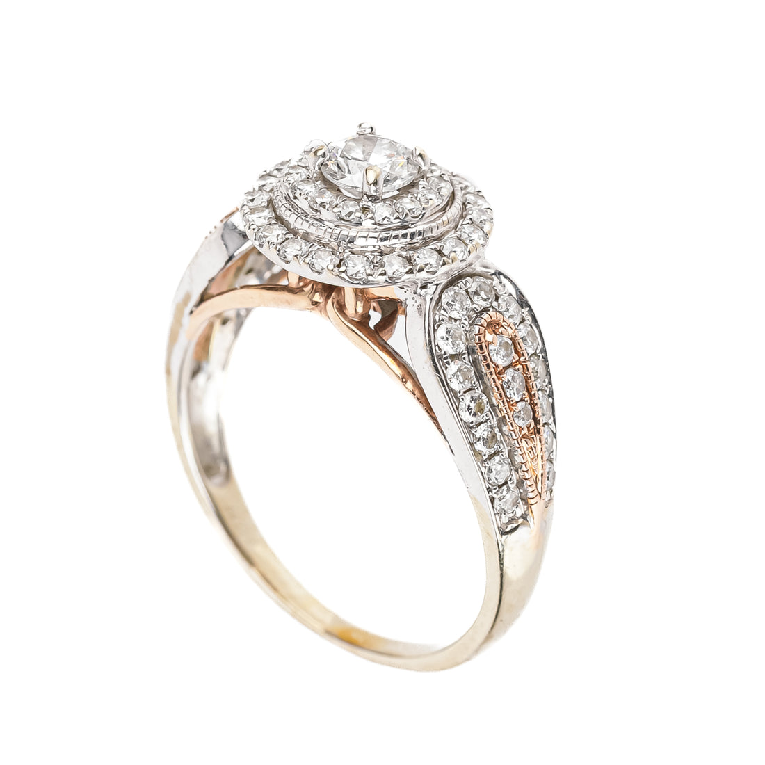 14K White Gold And Red Gold Diamond Ring