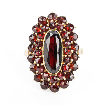 14K Yellow Gold Oval Garnet Halo Cluster Ring